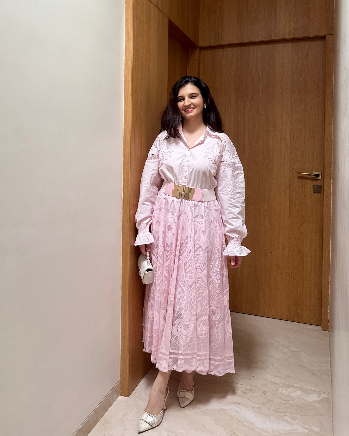 Rosette Lace Dress (Blush Pink)