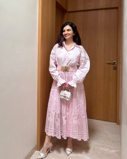 Rosette Lace Dress (Blush Pink)