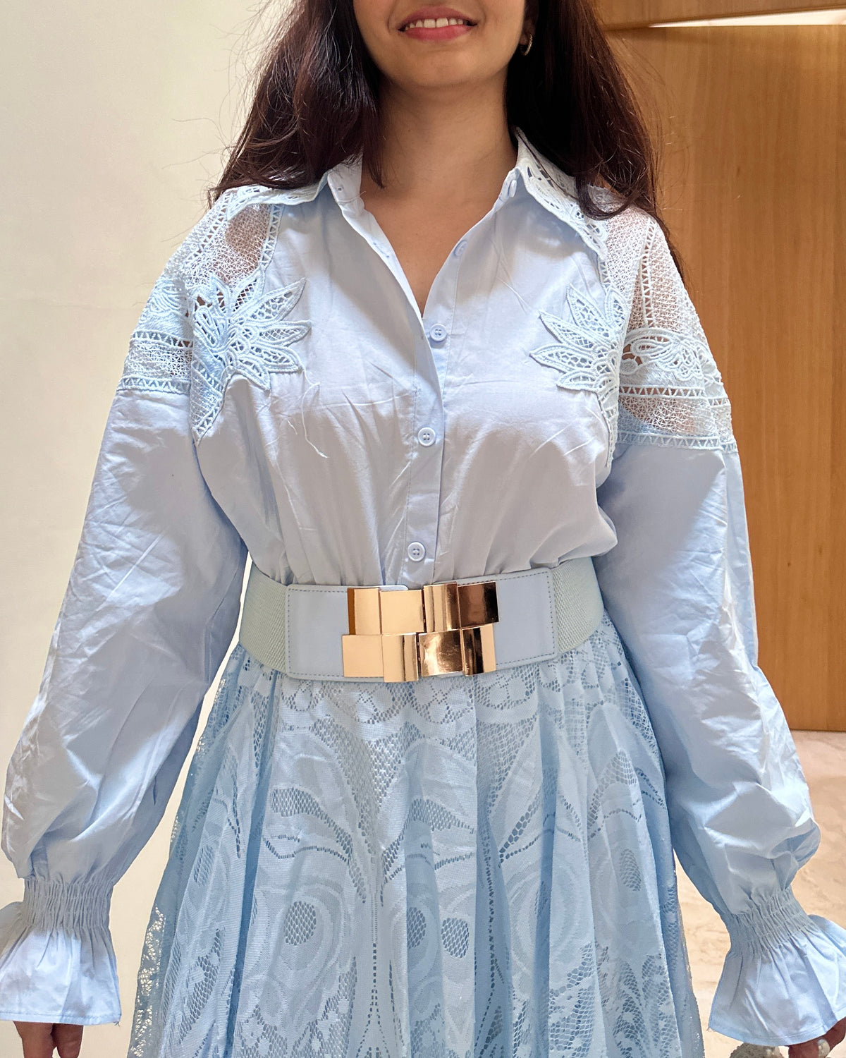Rosette Lace Dress ( Powder Blue )