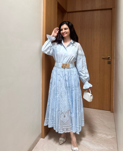 Rosette Lace Dress ( Powder Blue )