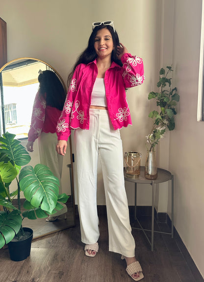 Hot Pink Embroidered Crop