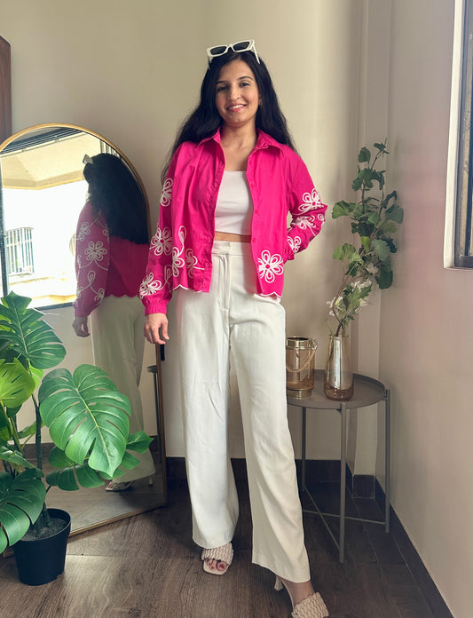 Hot Pink Embroidered Crop