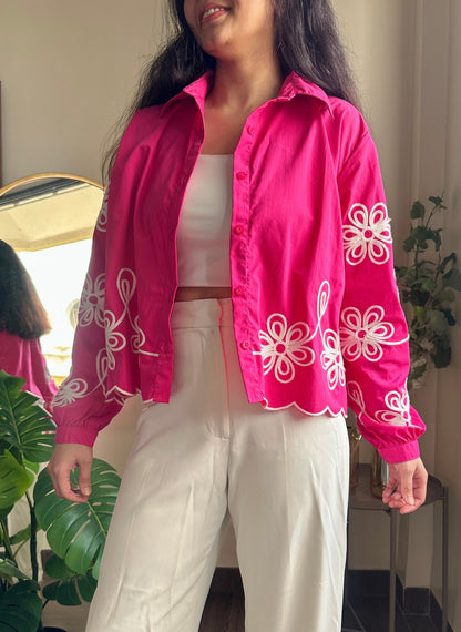 Hot Pink Embroidered Crop