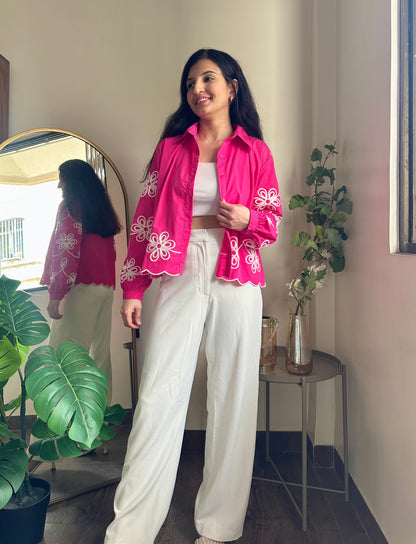 Hot Pink Embroidered Crop