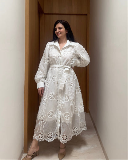 White Blossom Shirt Dress