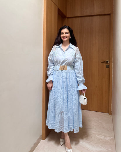 Rosette Lace Dress ( Powder Blue )